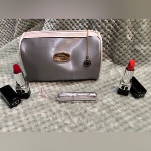 NWOT  Dior Cosmetic bag with 2 Dior lipsticks & Coach necklace